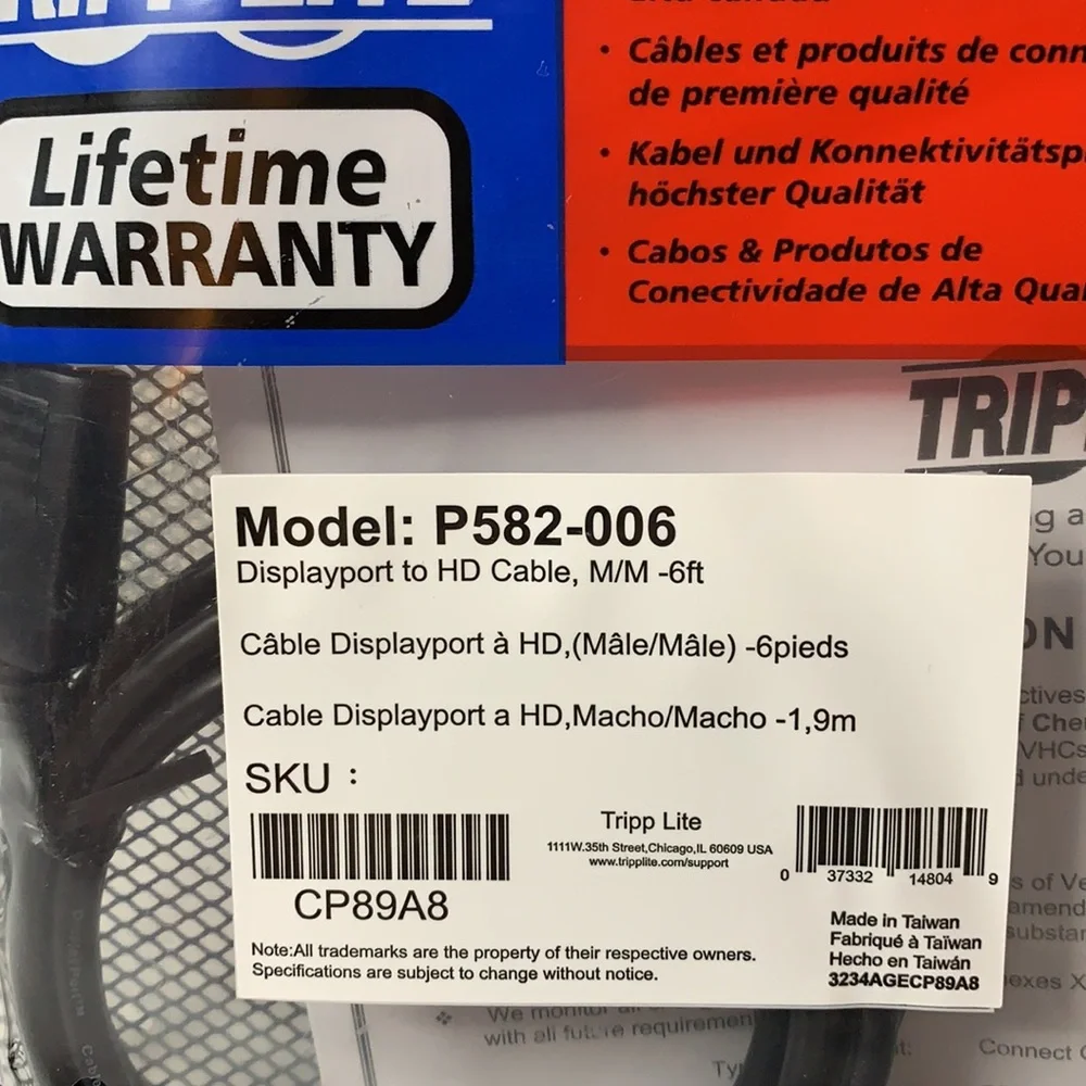 Tripp Lite DisplayPort to HDMI Cable Adapter 6ft (1.9m) Male/Male P582-006